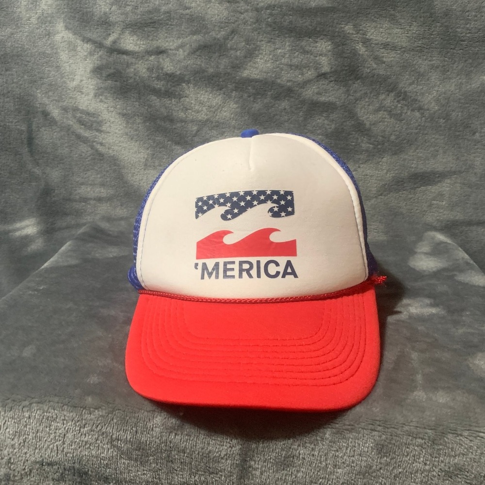 OTTO Vintage Style MERICA Billabong Waves & Stars Trucker Hat Snapback Red